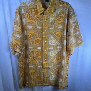 Royal Prestige PD MEN'S L Boho Bohemian VTG 90s Paisley Geometric Button Up